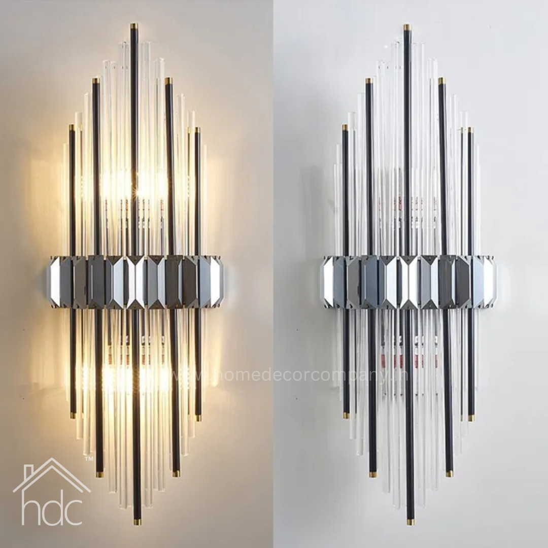 Hdc Modern Black Wall Light With Crystal Bars for Bedroom Living Room Hallway Entrance Dressing Table