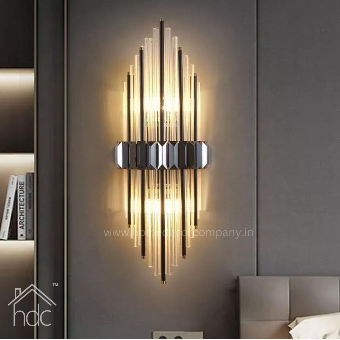 Hdc Modern Black Wall Light With Crystal Bars for Bedroom Living Room Hallway Entrance Dressing Table