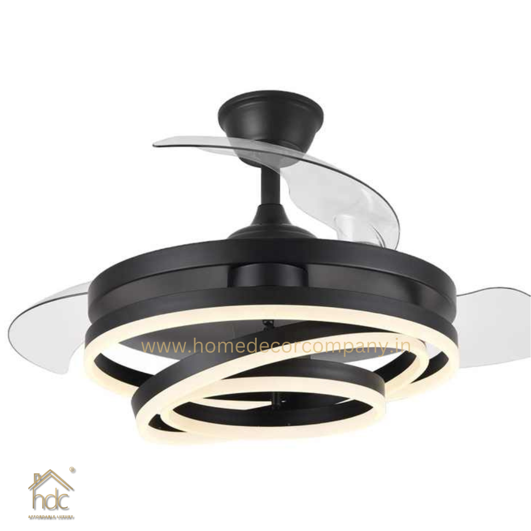 Hdc Invisible Black Rings Ceiling Fan Chandelier with Remote Control 4 Retractable ABS Blades - Warm White