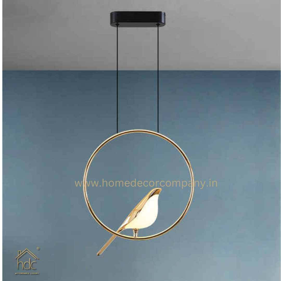 HDC LED 1 Bird Gold Ring Hanging Pendant Ceiling Light - Warm White