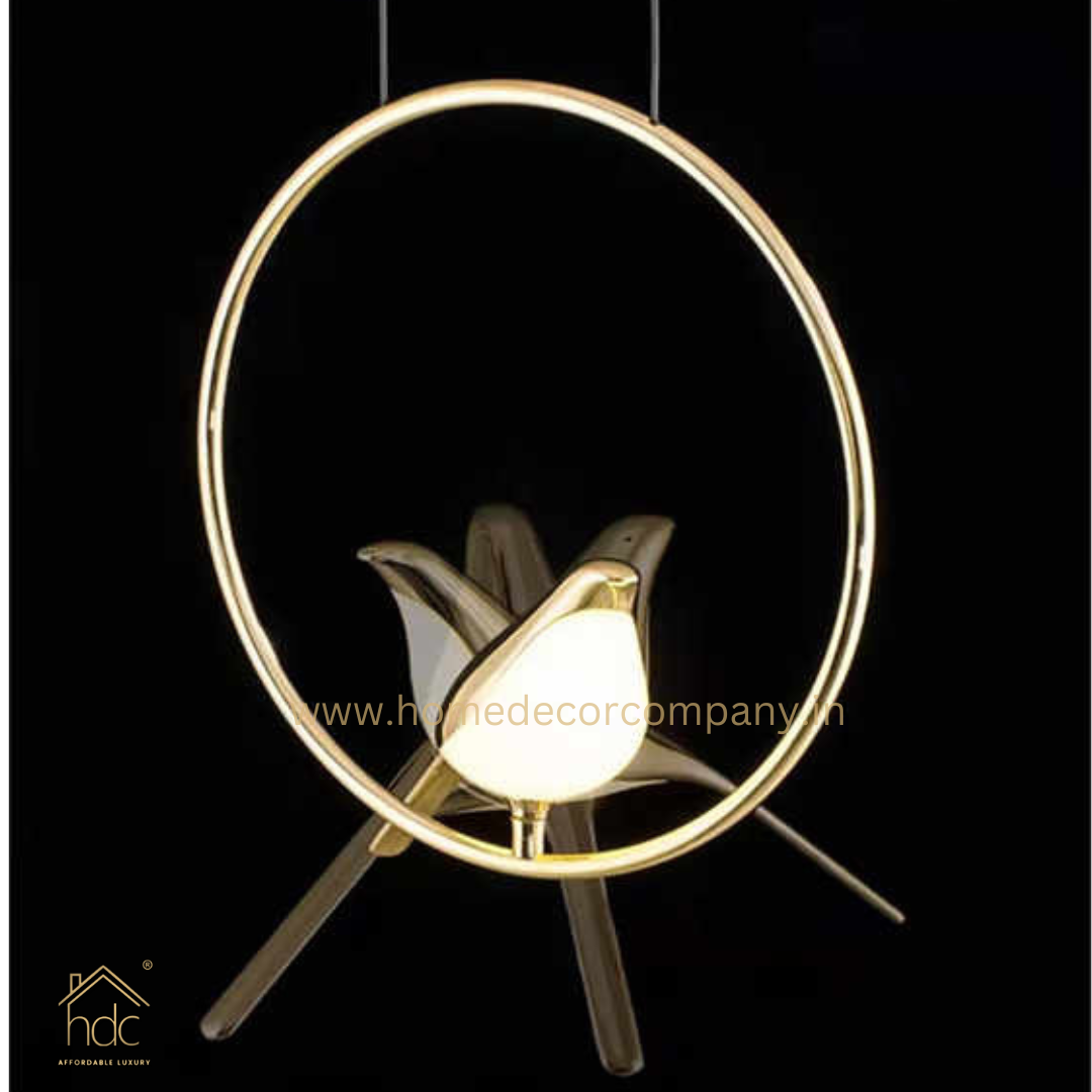 HDC LED 1 Bird Gold Ring Hanging Pendant Ceiling Light - Warm White