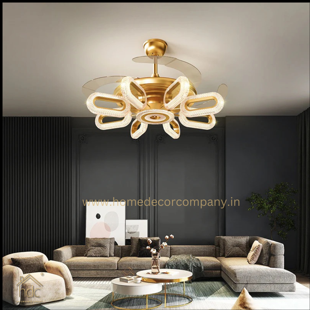 Hdc 8 Lights Oval Crystal Ceiling Fan Chandelier With Three Color Setting Control With Remote