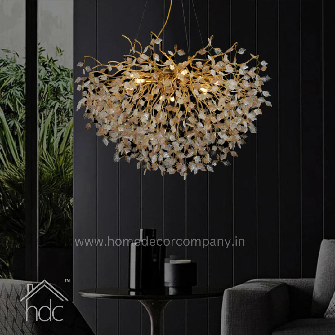 Hdc 800 MM Crystal Gold LED Tree Chandelier Light for Living Room Round Dining Room Chandelier Over Table - Warm White