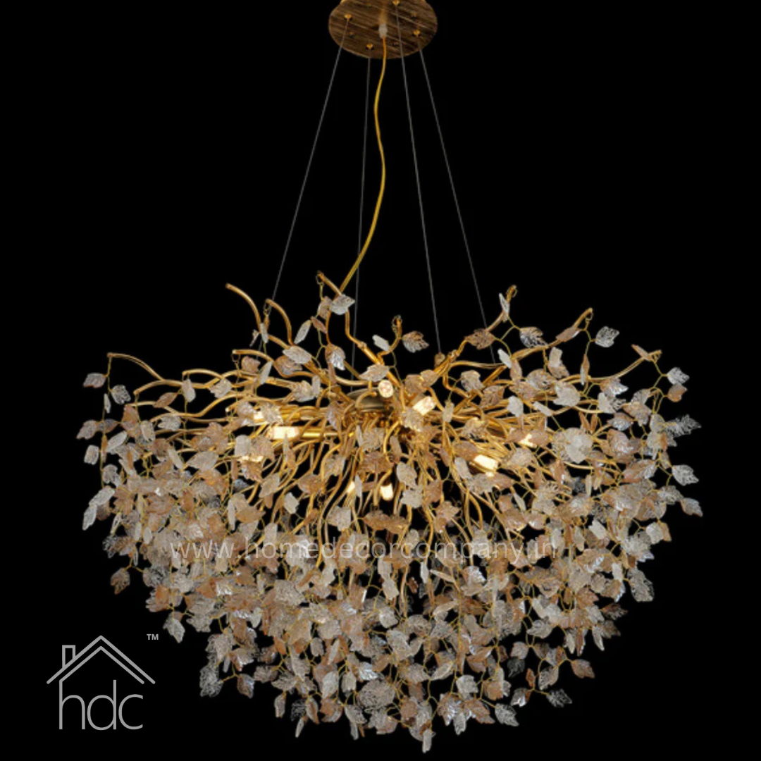 Hdc 800 MM Crystal Gold LED Tree Chandelier Light for Living Room Round Dining Room Chandelier Over Table - Warm White