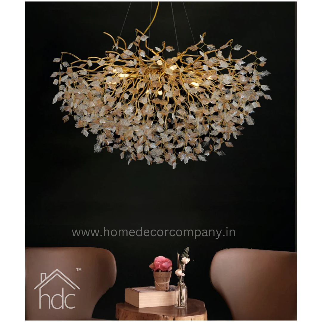 Hdc 800 MM Crystal Gold LED Tree Chandelier Light for Living Room Round Dining Room Chandelier Over Table - Warm White